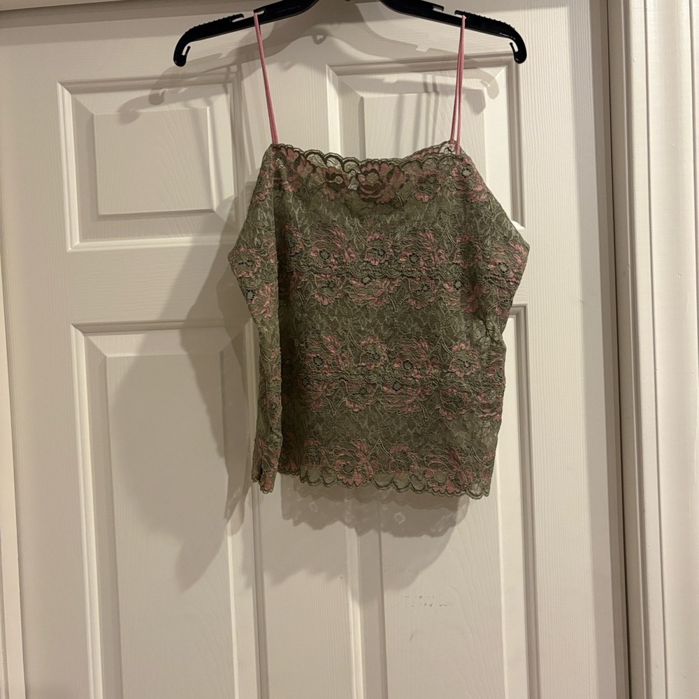 Secret Treasures Lace Camisole - Olive and Pink